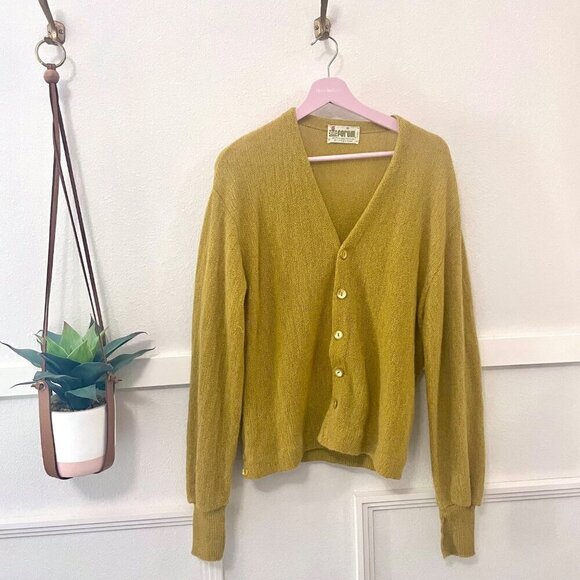 Vintage Forum Yellow 75% Virgin Mohair 25% Virgin Wool Sweater Size M - Picture 2 of 5